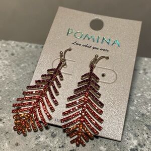 Pomina Red Ombre Rhinestone Leaf Dangle Earrings (BR1010/1)